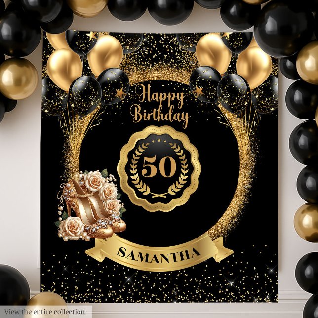 Tapete De Parede Símbolo de Festa de aniversário Clássico de Alto S (Classy Gold High Heels 50th Birthday Party Sign Tapestry)