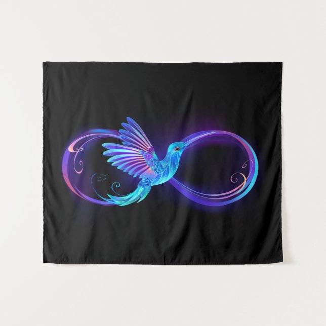 Tapete De Parede Símbolo Neon Infinity com Hummingbird brilhante (Frente (Horizontal))