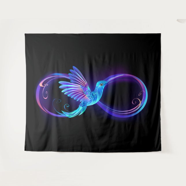 Tapete De Parede Símbolo Neon Infinity com Hummingbird brilhante (Frente (Horizontal))