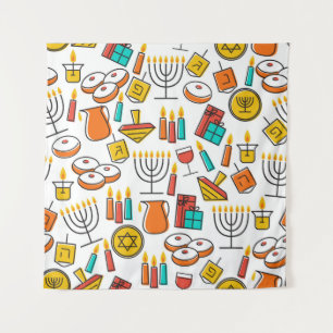 Tapete De Parede Símbolos de Hanukkah: Padrão de Férias Judaicas.