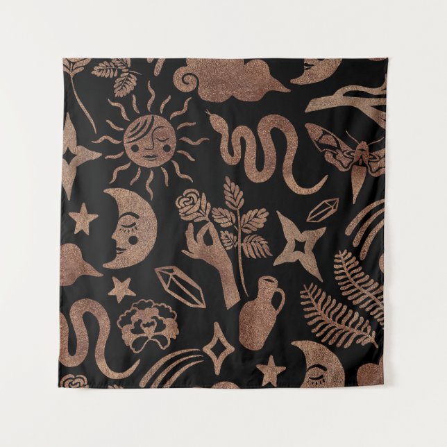 Tapete De Parede Símbolos místicos: cobra, sol, lua. (Frente)