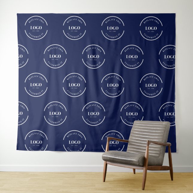 Tapete De Parede Simple Custom white Logo step and repeat Blue (In Situ (Horizontal))