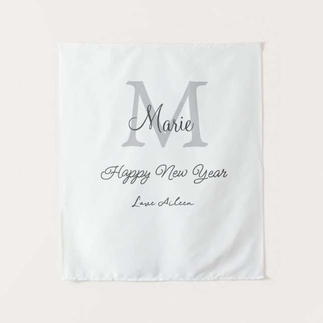 Tapete De Parede simple minimal happy new year monogram gray name  (Frente)