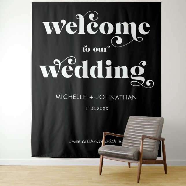 Tapete De Parede Simple Modern Black & White Wedding Welcome (In Situ)