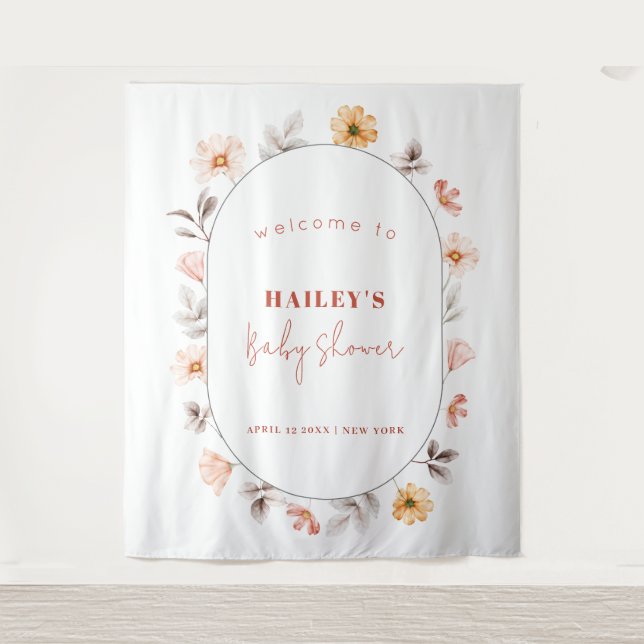 Tapete De Parede Simples Boho Moldura de Flores Silvestres Boas-Vin (Frente)