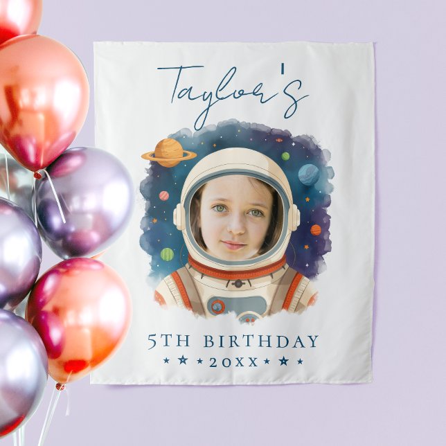 Tapete De Parede Simples Diversão Astronauta Azul Branco Foto Aquar (Criador carregado)