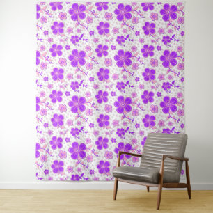Tapete De Parede Simples Floral Aquarela Impressão púrpura e rosa