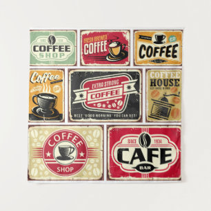 Tapete De Parede Sinais de café e coleção de etiquetas. Retro e vír