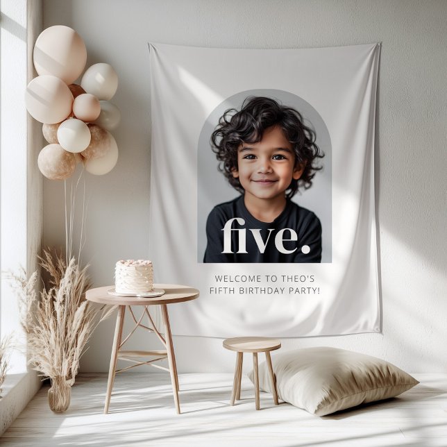 Tapete De Parede Sinal de Boas-vindas a 5 Birthday Cinco Arranques (Zazzle 5th Birthday Five Arched Photo Welcome Sign Tapestry)