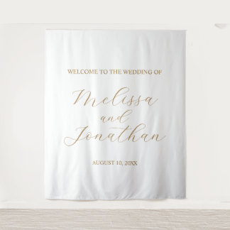 Tapete De Parede Sinal de Boas-Vindas de Casamento Branco & Dourado