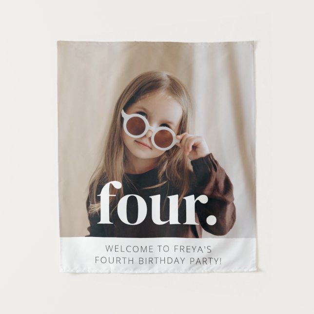 Tapete De Parede Sinal de Boas-Vindas de Foto de 4º Aniversário (Frente)