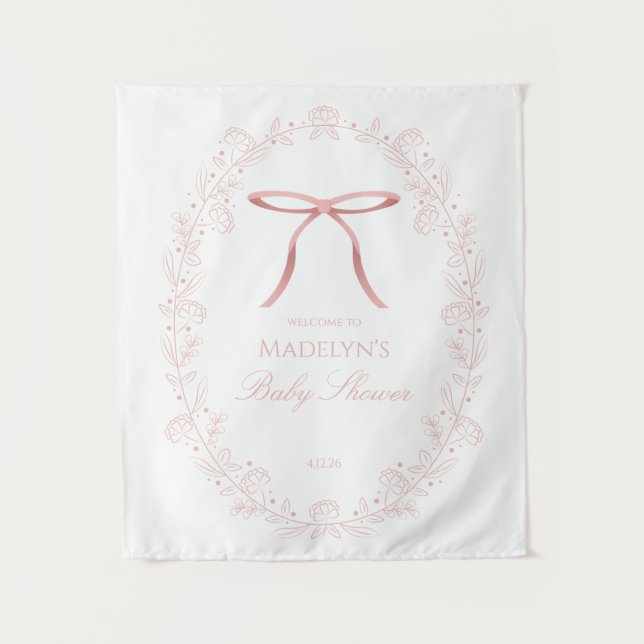 Tapete De Parede Sinal de Boas-Vindas para Chá de Bebê com Laços Ro (Frente)