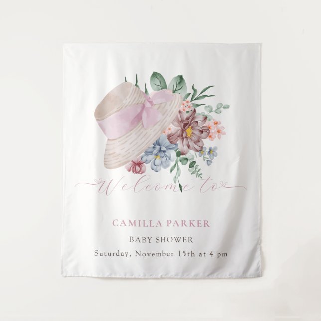 Tapete De Parede Sinal de Boas-Vindas para Chá de Bebê Menina com C (Frente)