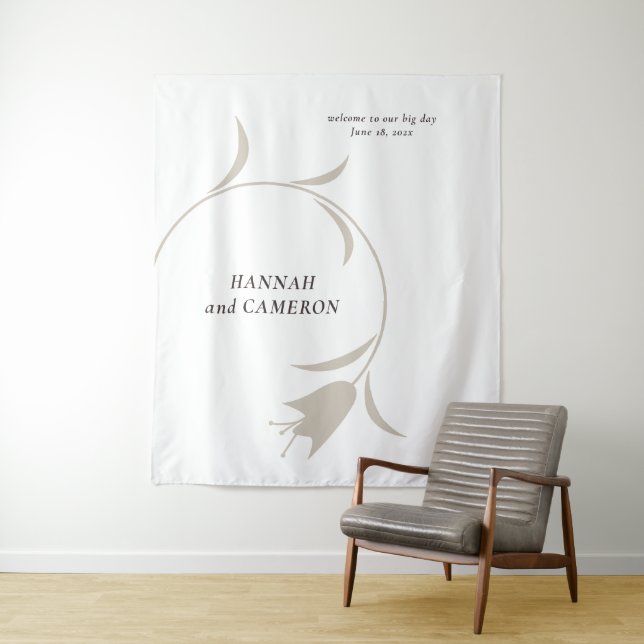 Tapete De Parede Sinal Floral Greige Neutro de Casamento Moderno Mí (In Situ)