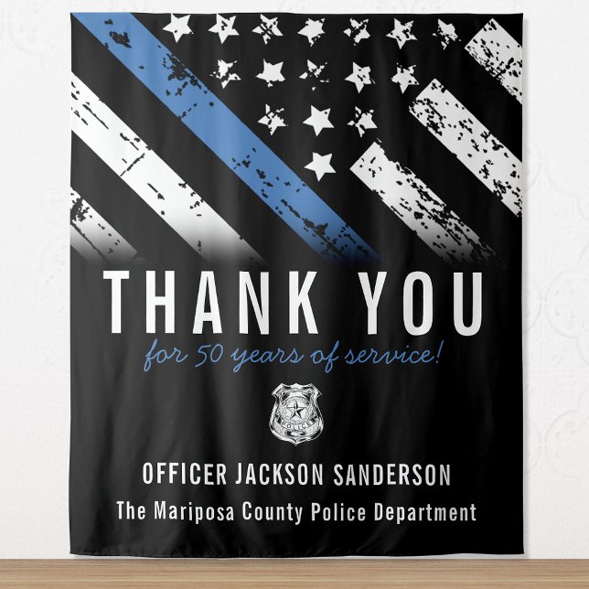 Tapete De Parede Sinalizador da Linha Azul do Aniversário da Políci (Police Retirement Anniversary Blue Line Flag Tapestry)