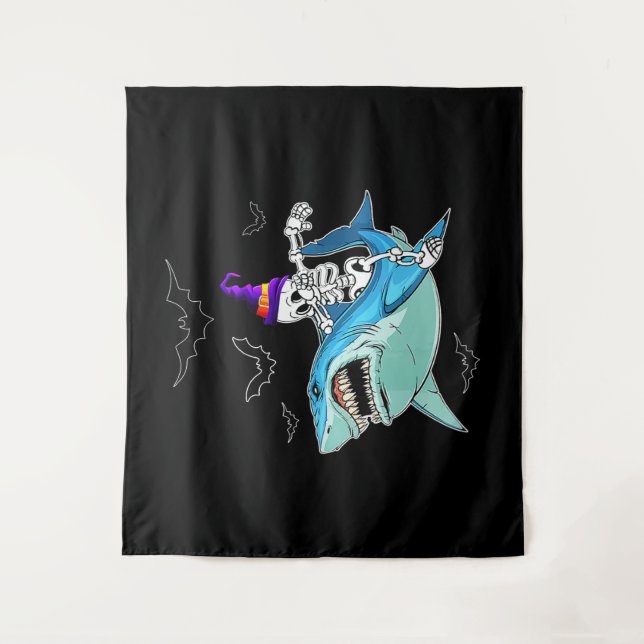 Tapete De Parede Skeleton Riding Shark Funny - Crazy Halloween Gift (Frente)