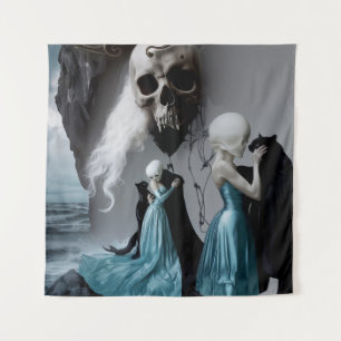 Tapete De Parede Skull Black Cat Shadow Work Occult Witchy AI Art