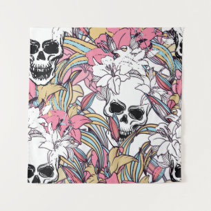 Tapete De Parede Skulls Lily Flowers: Boho Vintage.