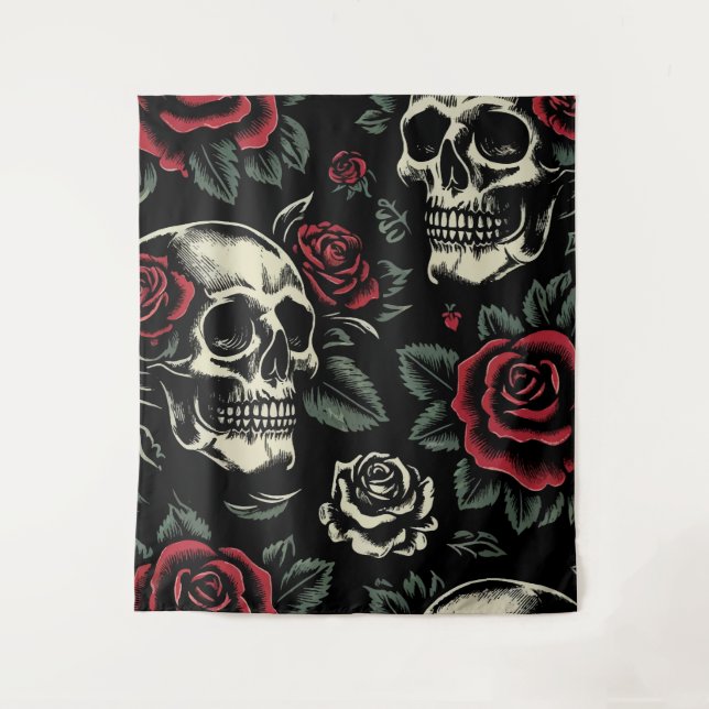 Tapete De Parede Skulls & Rosa vermelha Gothic Floral (Frente)