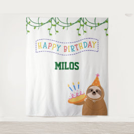 Tapete De Parede Sloth Birthday Backdrop Personalized Tapestry
