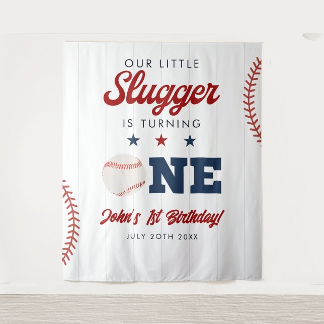 Tapete De Parede Slugger Baseball 1st Birthday Photo Backdrop (Frente)