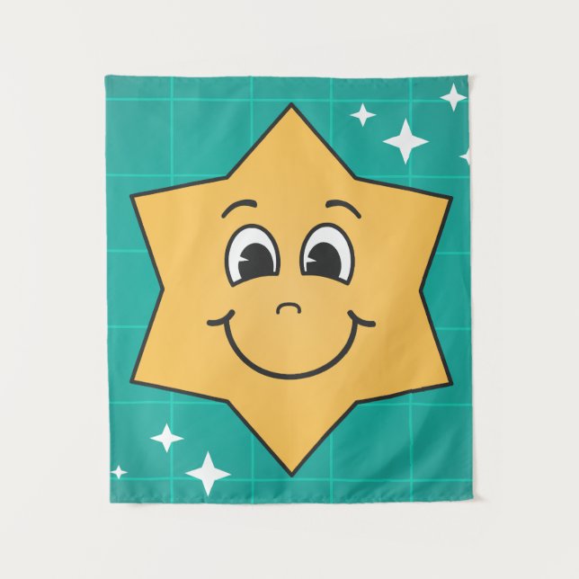 Tapete De Parede Smiley star yellow blue xmas kids design (Frente)