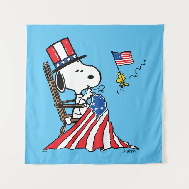 Tapete De Parede Snoopy Sewing 4 de julho Flag (Frente)