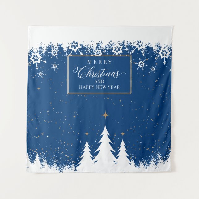 Tapete De Parede Snow Blue Christmas Backdrop Winter banner (Frente)
