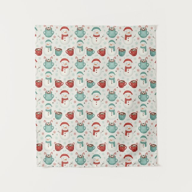 Tapete De Parede Snowman and Hot Cocoa Christmas Seamless Pattern (Frente)
