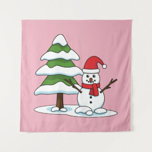 Tapete De Parede Snowman com Snowy Pine Tree