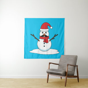 Tapete De Parede Snowman engraçado com bigode e papagaio