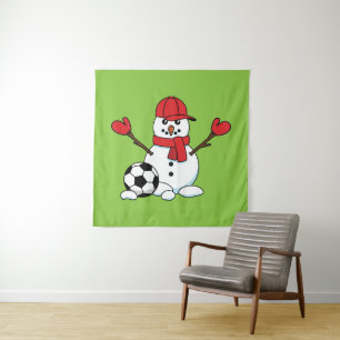 Tapete De Parede Snowman engraçado com bola de futebol