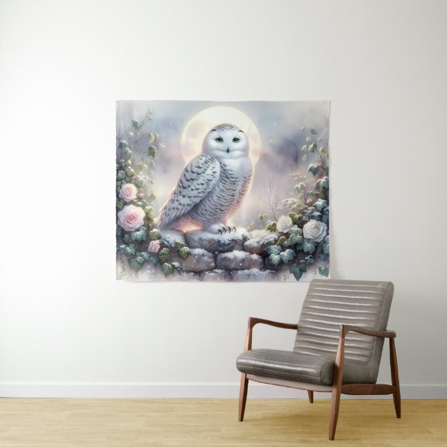 Tapete De Parede Snowy Owl in Moonlit Winter Garden (In Situ (Horizontal))
