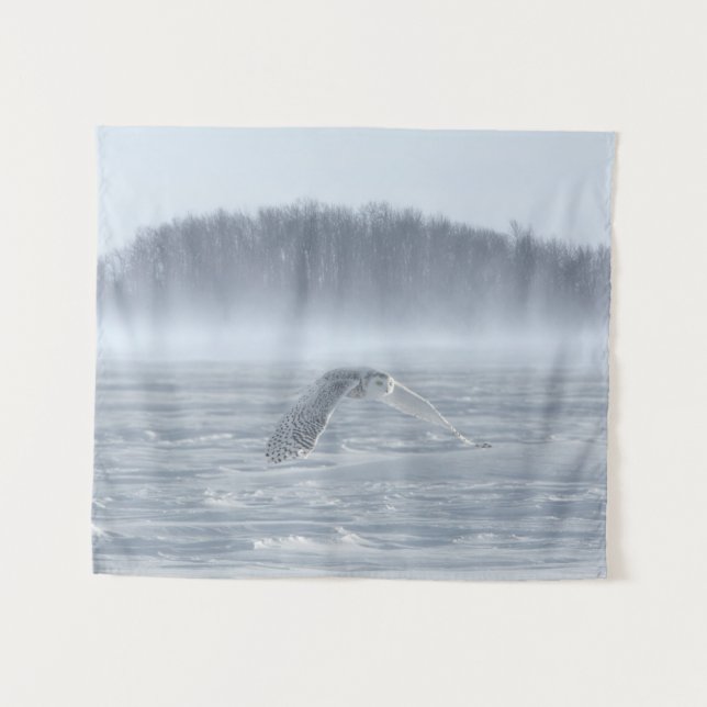 Tapete De Parede Snowy Owl Voando No Inverno (Frente (Horizontal))