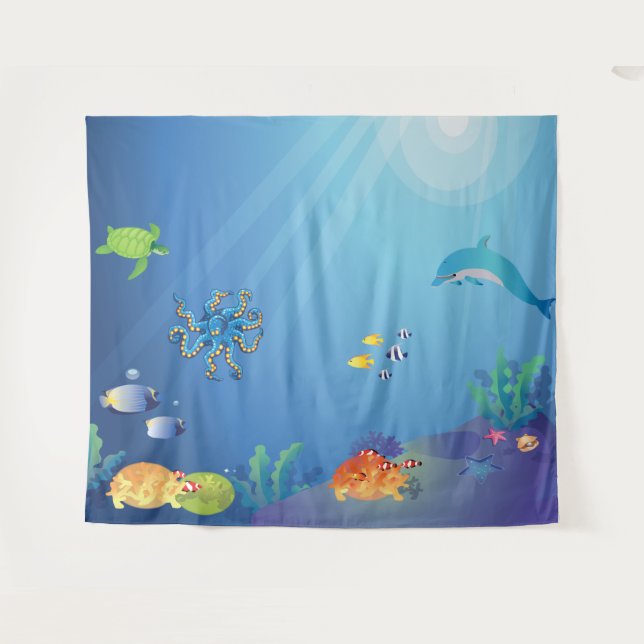 Tapete De Parede Sob o fundo do mar para crianças (Frente (Horizontal))