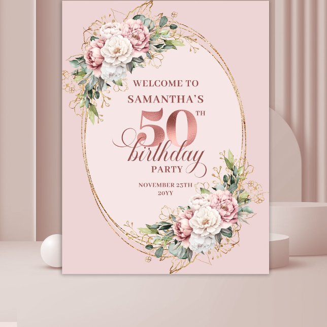 Tapete De Parede Soft Blush Pink Rose Gold 50th Birthday Backdrop (Soft Blush Pink Rose Gold 50th Birthday Backdrop)