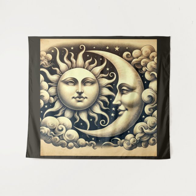 Tapete De Parede Sol & Lua Celestiais Vintage (Frente (Horizontal))