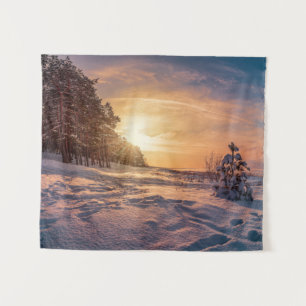 Tapete De Parede Sol sobre neve, costa marítima de inverno