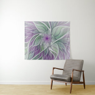 Tapete De Parede Sonho da flor, arte verde roxa abstrata do Fractal