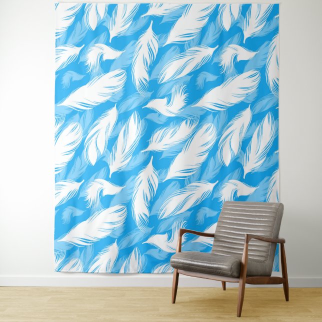 Tapete De Parede Sophisticated Feather Design On A Bright Blue  (In Situ)