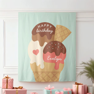 Tapete De Parede Sorvete Sundae Festa de Aniversário Personalizada