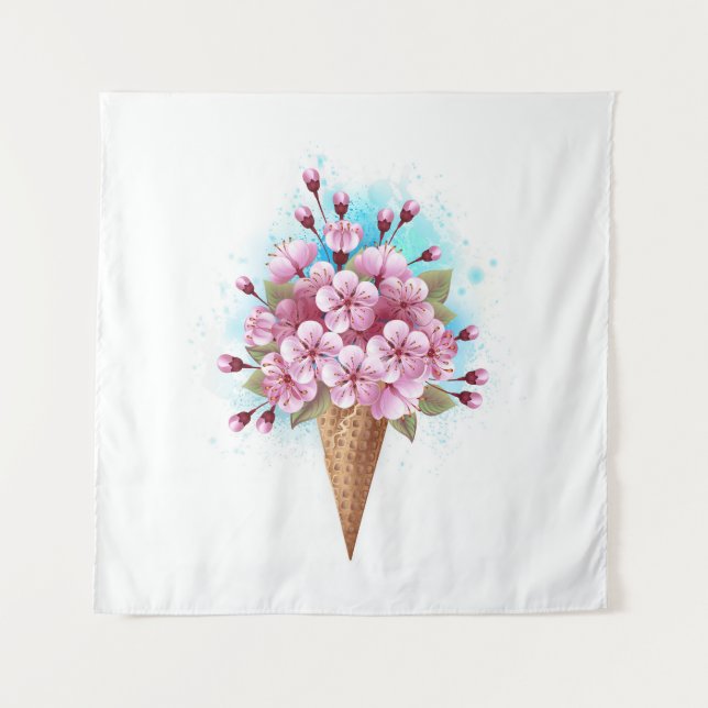 Tapete De Parede Sorvete Waffle Rosa Sakura Cone (Frente)