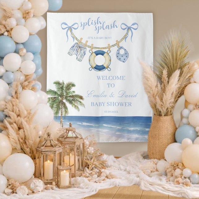 Tapete De Parede Splish Splash Seaside Baby Shower Wall Tapestry (Criador carregado)