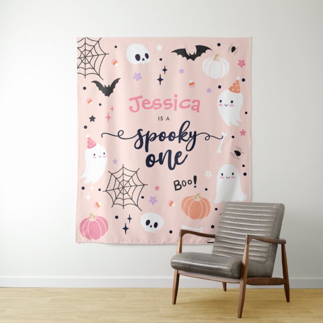 Tapete De Parede Spooky One Cute Halloween Ghost primeiro aniversar (In Situ)