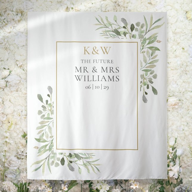 Tapete De Parede Srª Sra Monograma Verdejante Chuveiro de Casais Pr (Mr Mrs Monogram Greenery Couples Shower Photo Prop Tapestry)