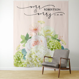 Tapete De Parede Sr. e Sra. Wedding Backdrop Floral Banner Rosa