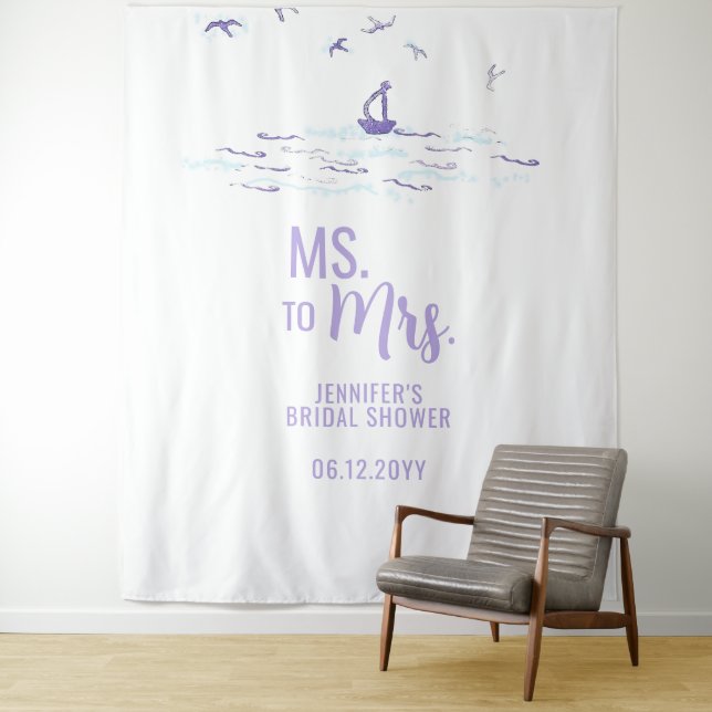 Tapete De Parede Sra. Beach Boat Waves Blue Bridal Backdrop (In Situ)