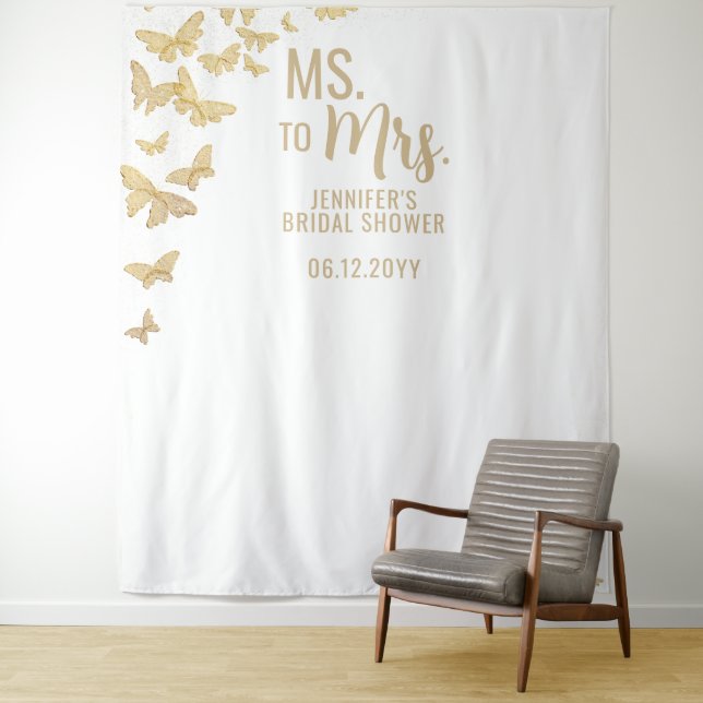 Tapete De Parede Sra. Dourada Butterflies Chic White Backdrop (In Situ)