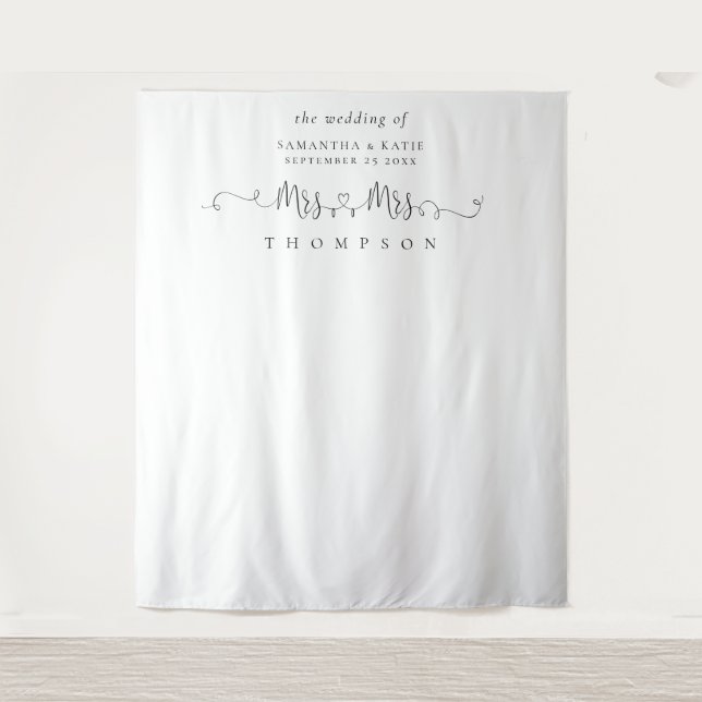 Tapete De Parede Sra. Name Rings Lesbian Wedding Photo Backdrop (Frente)