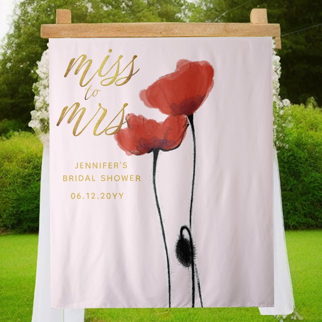 Tapete De Parede Sra. Wildflower Red Poppy Pink Bridal Backdrop (Criador carregado)
